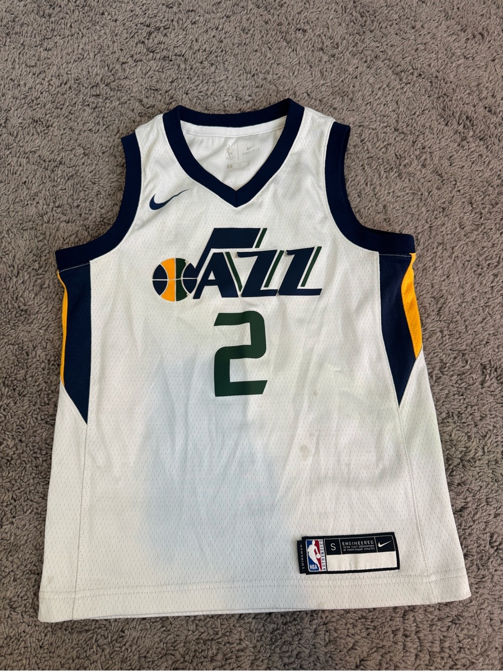 NBA Utah Jazz White Youth #2 Basketball Jersey with Navy & Yellow Accents